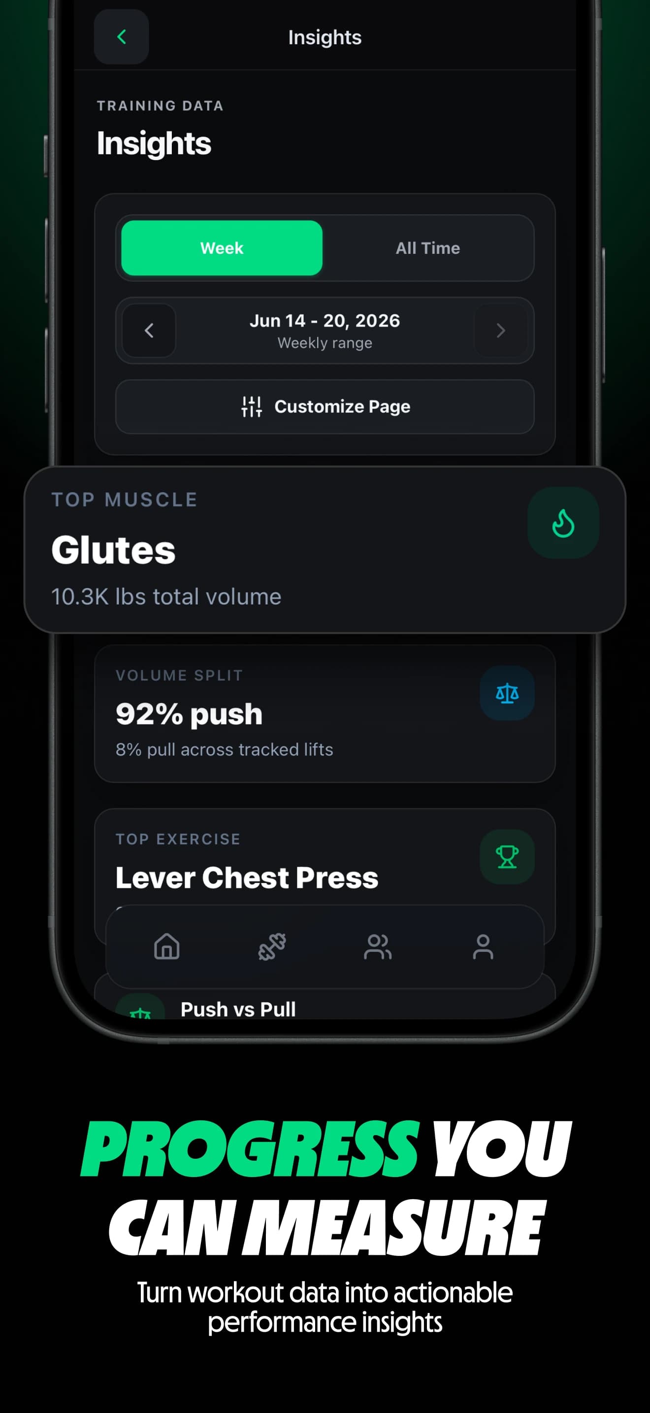 Repvia insights screen showing workout performance data
