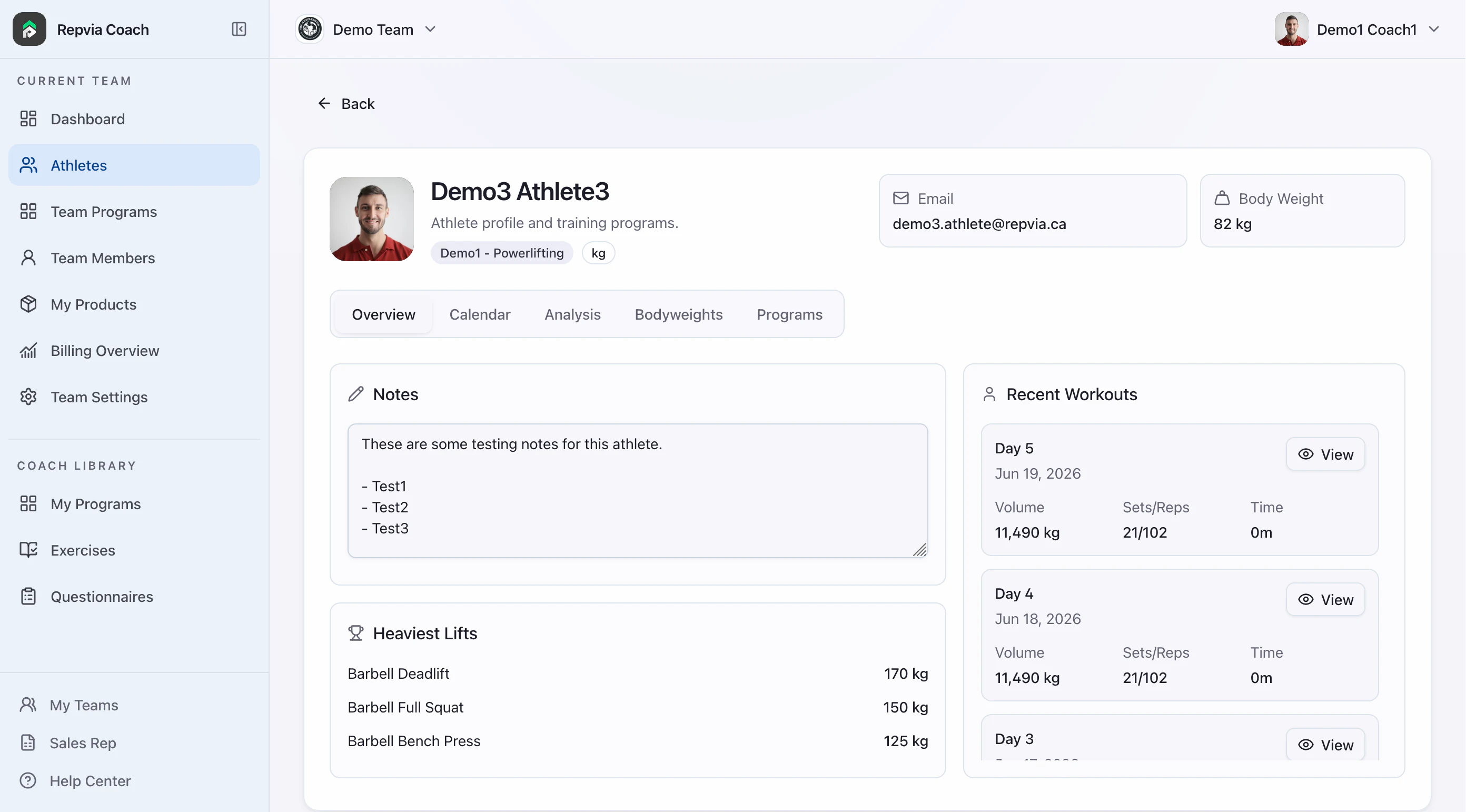 Repvia Coach athlete directory