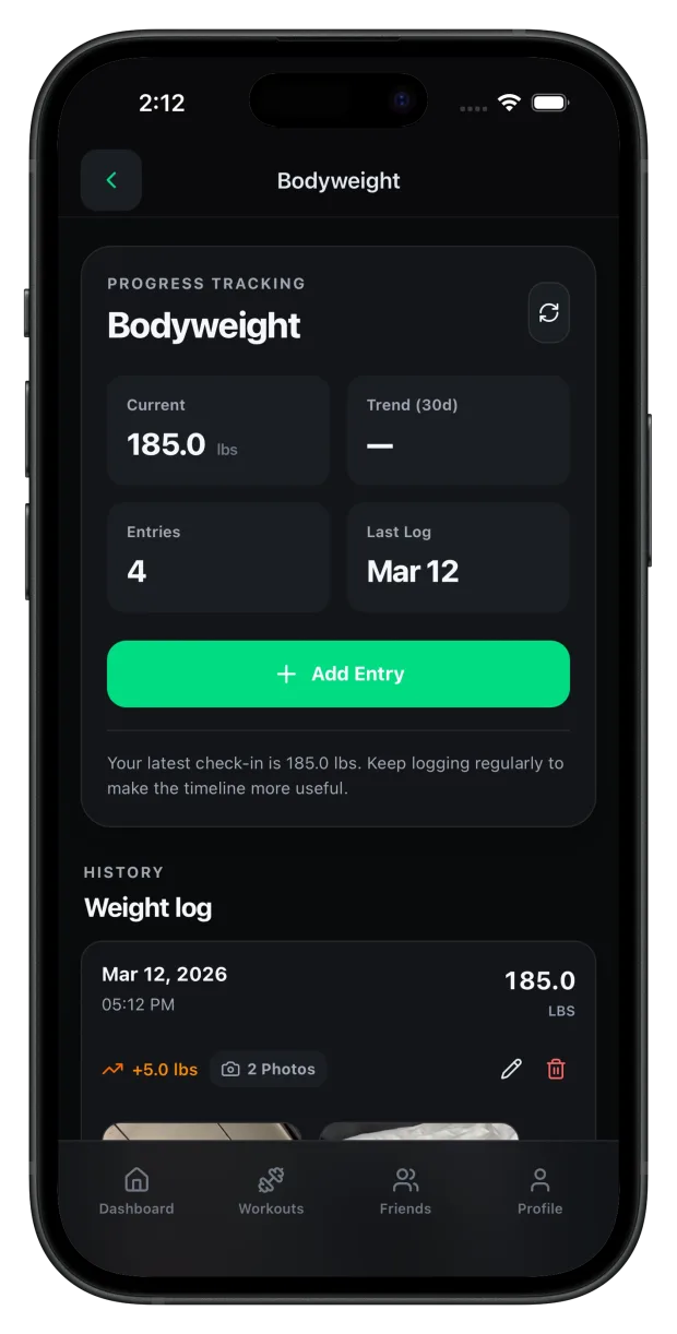 Repvia bodyweight screen showing a 30-day trend